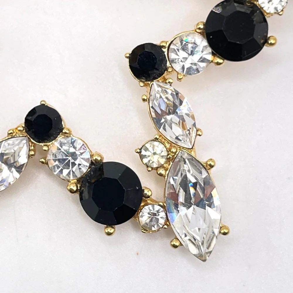 Monet Signed Vintage Star Clear Black Glass Crystal Pin Brooch